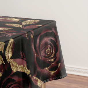 Elegant Red and Gold Rose Floral Pattern Tablecloth