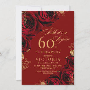 Elegant Red and Gold Roses 60th Birthday  Invitation