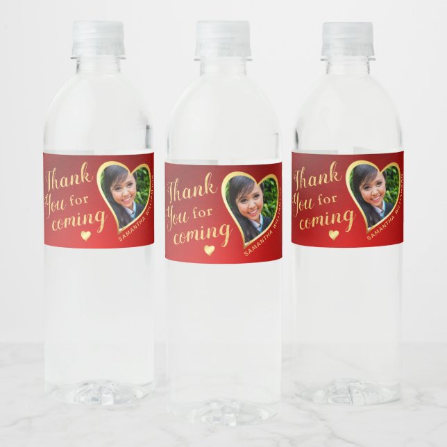 Elegant Red and Gold Thank You 2025 Graduation Water Bottle Label (Bottles)