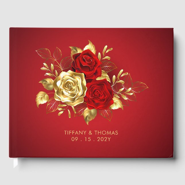 Elegant Red And Gold Theme Wedding  Guest Book (Front)