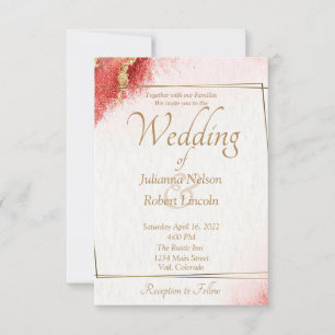 Elegant red and gold wedding invitation