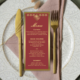 Elegant Red and Gold Wedding Reception Menu