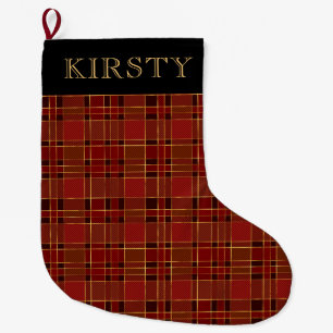 Elegant Red and Gold Winter Christmas Plaid Large Christmas Stocking