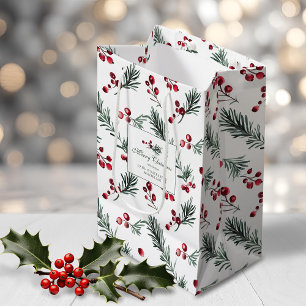 Elegant Red and Green Botanical Christmas Custom Medium Gift Bag