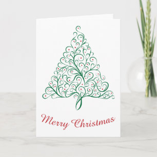 Elegant Red and Green Calligraphy Christmas Tree Card