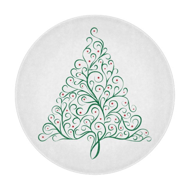 Elegant Red and Green Calligraphy Christmas Tree Cutting Board (Front)