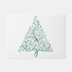 Elegant Red and Green Calligraphy Christmas Tree Doormat