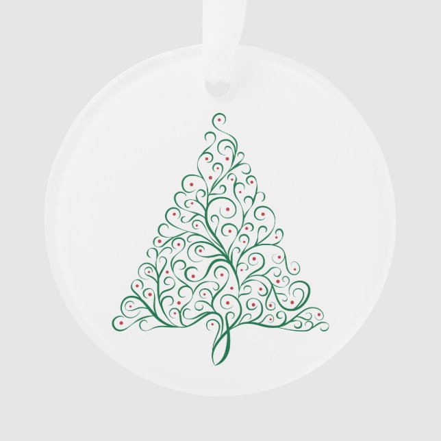 Elegant Red and Green Calligraphy Christmas Tree Ornament (Front)