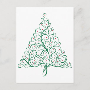 Elegant Red and Green Calligraphy Christmas Tree Postcard
