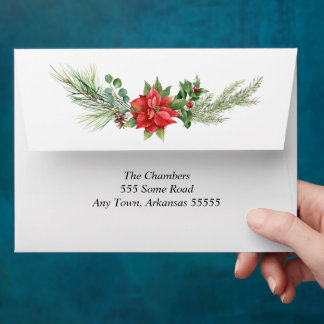 Elegant Red and Green Christmas Poinsettia Envelope