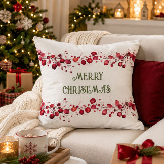 Elegant Red and Green Contemporary Christmas Throw Pillow