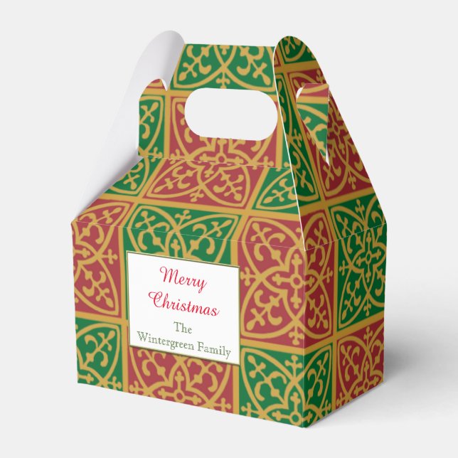 Elegant Red and Green Editable Christmas Gift Favor Box (Front Side)