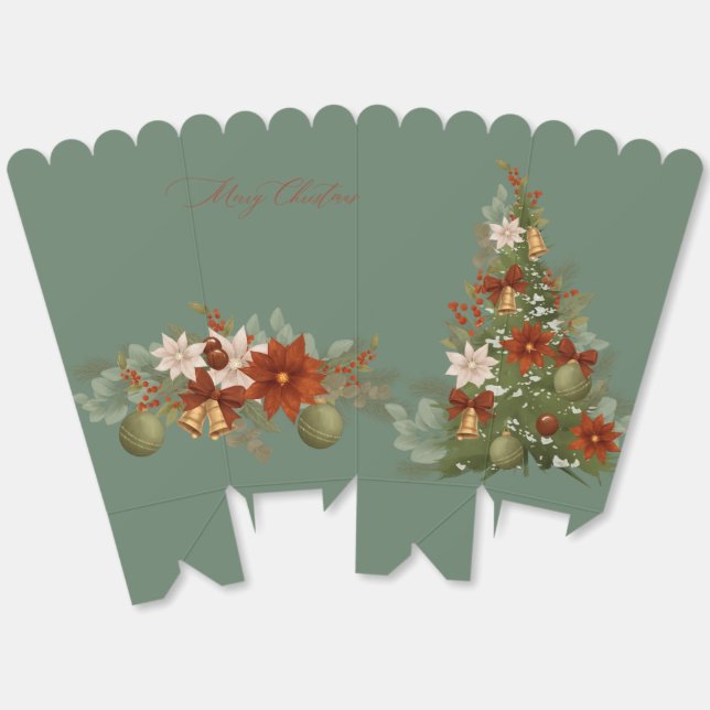 Elegant Red and green Floral Christmas Favor Box (Unfolded)