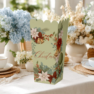 Elegant Red and green Floral Christmas Favor Box