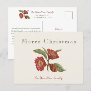 Elegant Red and Green Floral Christmas Holiday Postcard