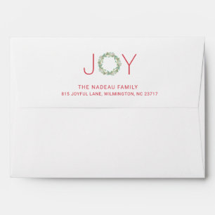 Elegant Red and Green Joy Wreath Christmas Envelope