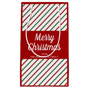 Elegant Red And Green Stripes Merry Christmas Small Gift Bag