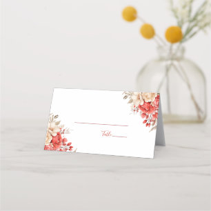 Elegant Red and Ivory Rose Wedding Place Card