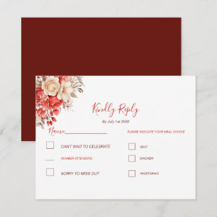 Elegant Red and Ivory Rose Wedding RSVP Card