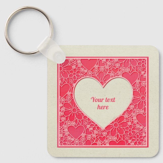 Elegant Red and Pink Floral Hearts Valentine's Day Keychain (Front)
