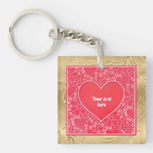 Elegant Red and Pink Floral Hearts Valentine's Day Keychain