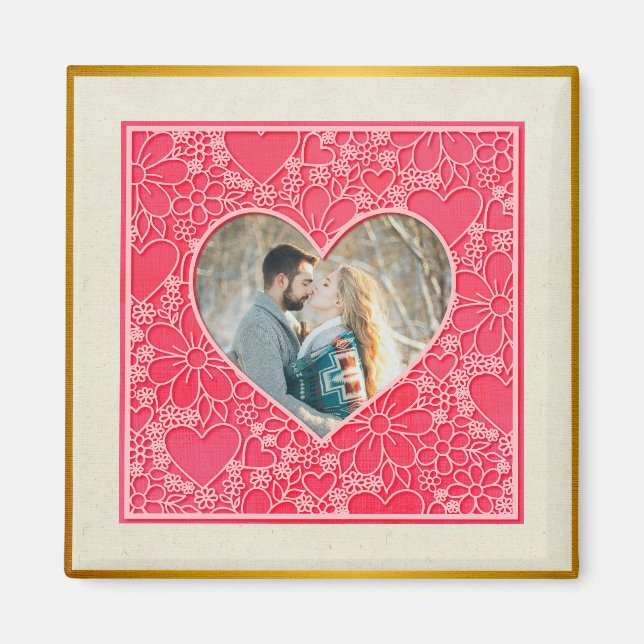 Elegant Red and Pink Floral Hearts Valentine's Day Magnet (Front)