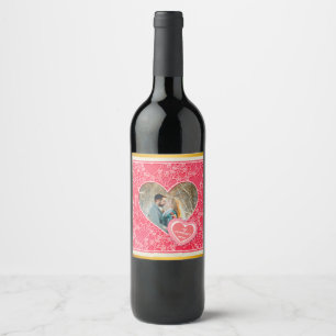 Elegant Red and Pink Floral Hearts Valentine's Day Wine Label