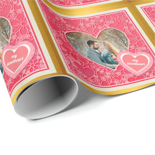 Elegant Red and Pink Floral Hearts Valentine's Day Wrapping Paper (Roll Corner)