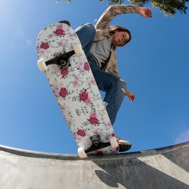 Elegant Red and pink Flowers pattern Skateboard (Creator Uploaded)