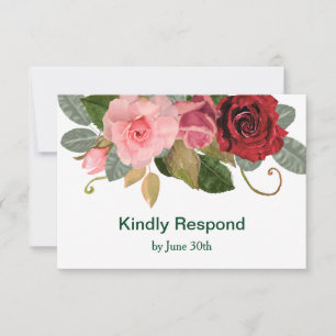 Elegant Red and Pink Rose Border Wedding RSVP Card