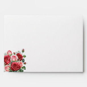 Elegant Red and Pink Roses Wedding Envelope