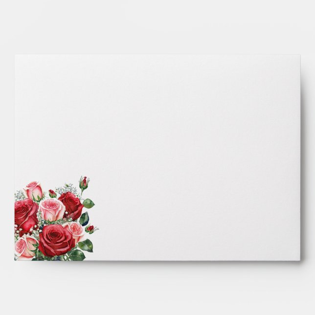 Elegant Red and Pink Roses Wedding Envelope (Front)