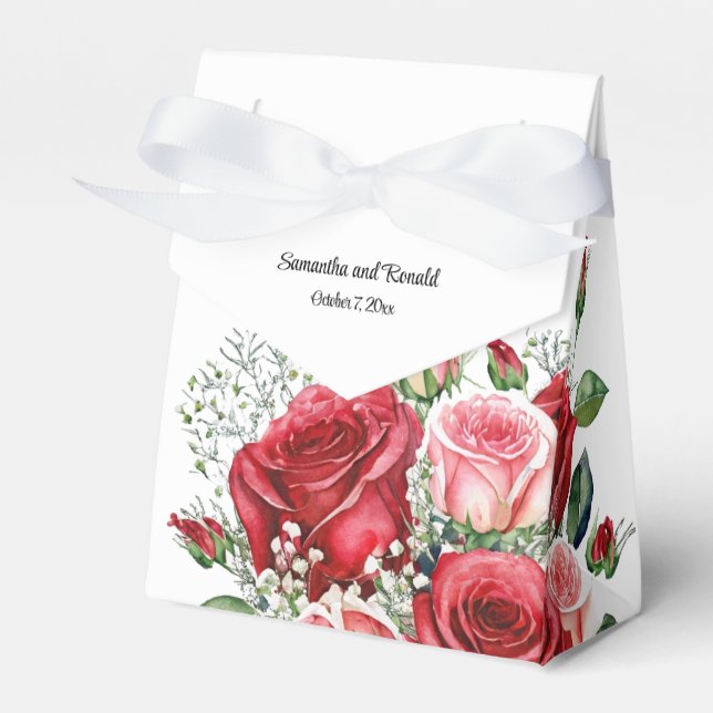 Elegant Red and Pink Roses Wedding  Favor Box (Front Side)