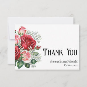 Elegant Red and Pink Roses Wedding Thank You Card