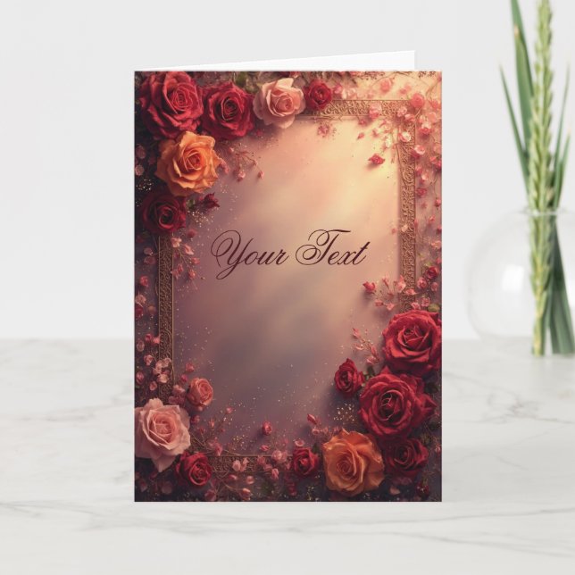 Elegant Red and Pink Wedding Roses Card (Front)