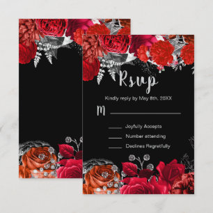 Elegant Red and Silver Flowers Sweet Sixteen RSVP Card