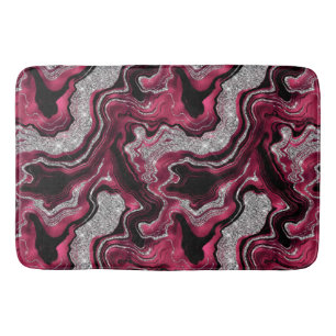 Elegant Red and Silver Glitter Agate Pattern Bath Mat