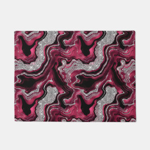 Elegant Red and Silver Glitter Agate Pattern Doormat
