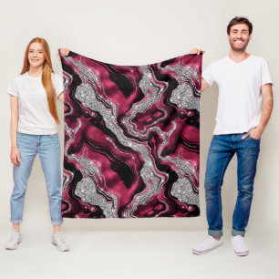 Elegant Red and Silver Glitter Agate Pattern Fleece Blanket