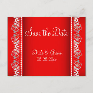 Elegant Red and Silver Lace Style   Personalize Announcement Postcard