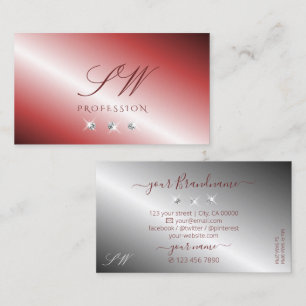 Elegant Red and Silver Sparkling Diamonds Initials Business Card