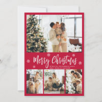 Elegant Red and White 4 Photo Collage Christmas Ho