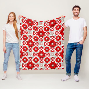 Elegant Red And White Blossom Pattern For Decor Fleece Blanket