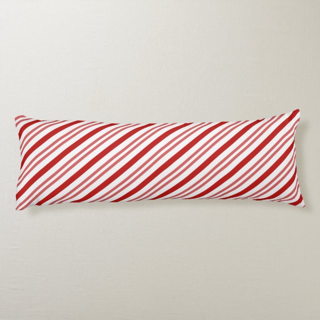 Elegant Red and White Candy Cane Christmas Stripes Body Pillow (Back)