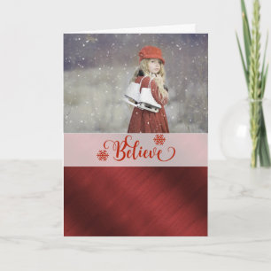 Elegant Red and White Christmas Photo Card. Holiday Card