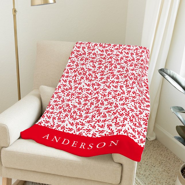 Elegant Red and White Holly Berries Personalized Fleece Blanket (Creator Uploaded)