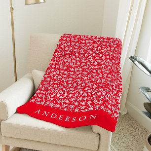 Elegant Red and White Holly Berries Personalized Fleece Blanket