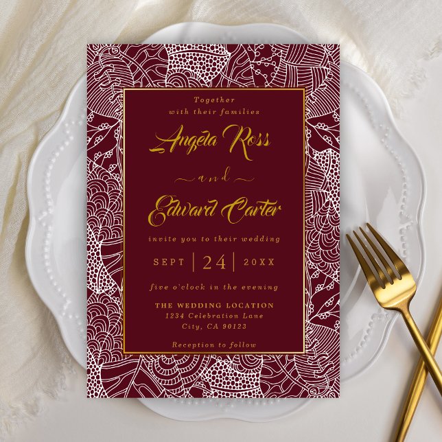 Elegant Red And White Pattern Wedding Invitation (Creator Uploaded)