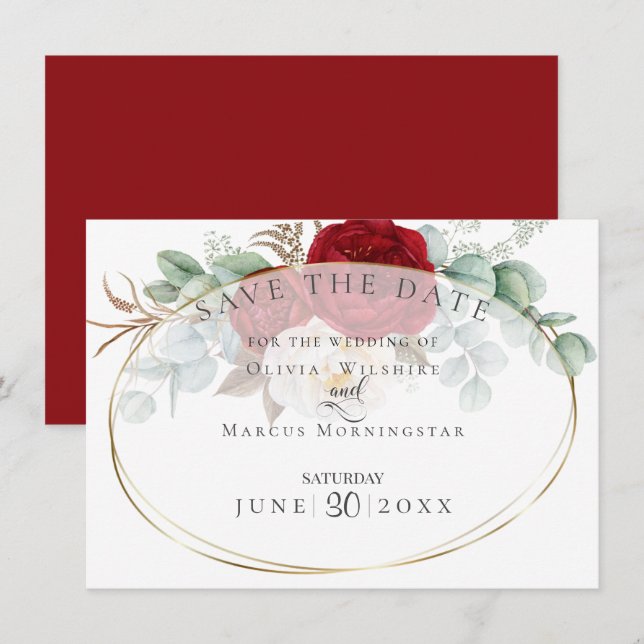Elegant Red and White Peonies Invitation (Front/Back)
