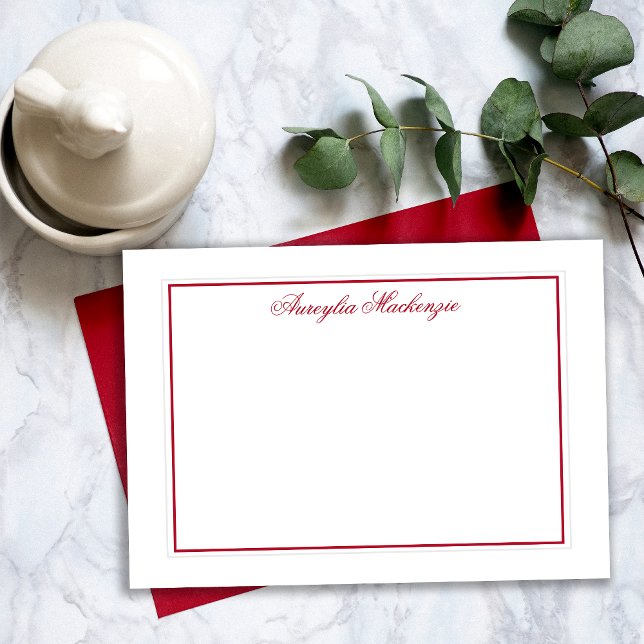 Elegant Red and White Personalized Card (Elegant Red and White Personalized Note Card)